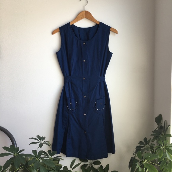 Navy Country & Western Coastal Cowgirl Hand Sewn Tie Waist Dress - Picture 1 of 6